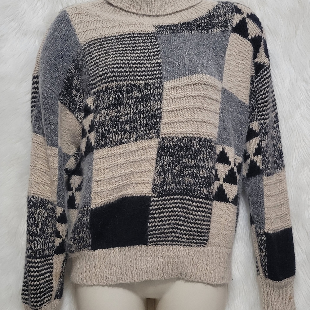 vtg GLORY 3 by GLORIA FURMAN Sweater S Angora Wool Silk Blend Retro Triforce mod